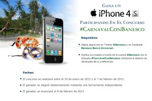 Banesco dará un iPhone4S al ganador  del Concurso #CarnavalConBanesco
