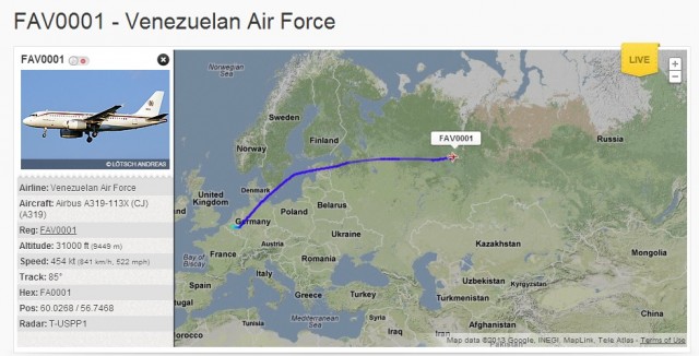 En estos momentos el avión presidencial FAV0001 vuela sobre Rusia (imagen)
