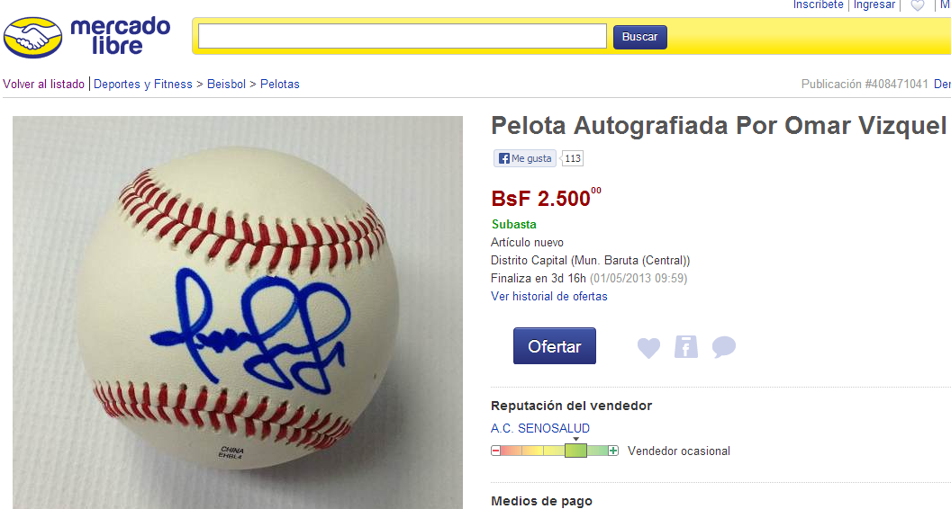 Pelota firmada por Vizquel es subastada