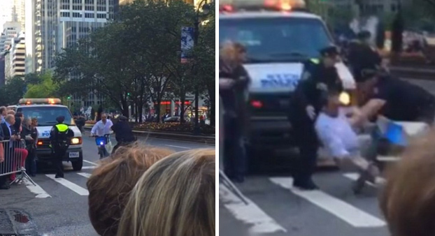 Ciclista intentó irrumpir caravana de Obama y esto fue lo que le pasó (Fotos)