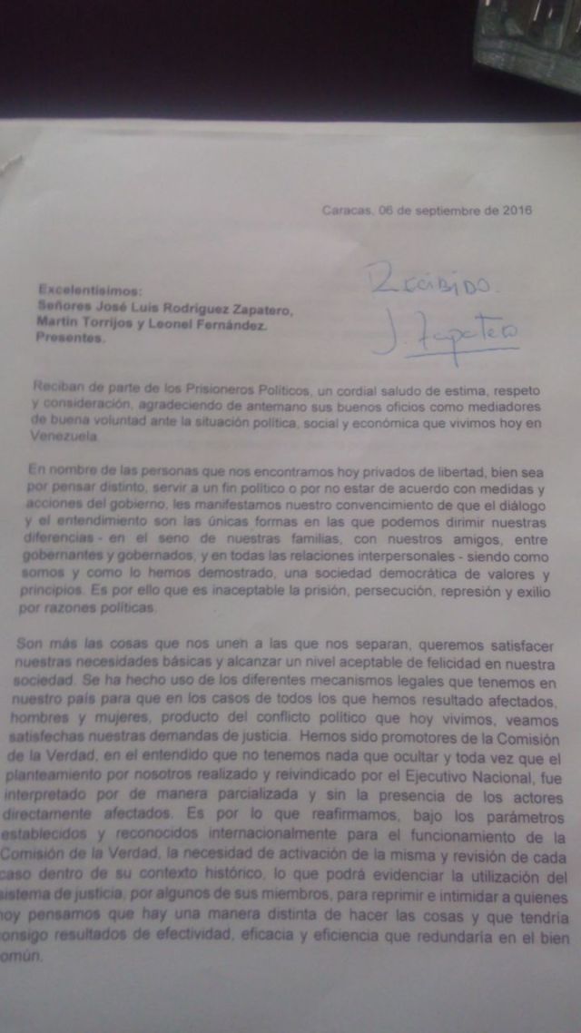 carta zapatero presos politicos