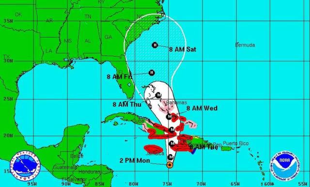 Posible trayectoria del huracán Matthew en los próximos días 