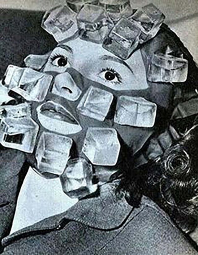 Esta máscara de cubitos de hielo servía para curar las resacas y tener un buen aspecto el día después de una buena juerga (1947).