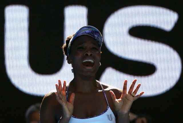 Tennis - Australian Open - Melbourne Park, Melbourne, Australia - 26/1/17 Venus Williams of the U.S. celebrates winning her Women's singles semi-final match against Coco Vandeweghe of the U.S. .REUTERS/Thomas Peter