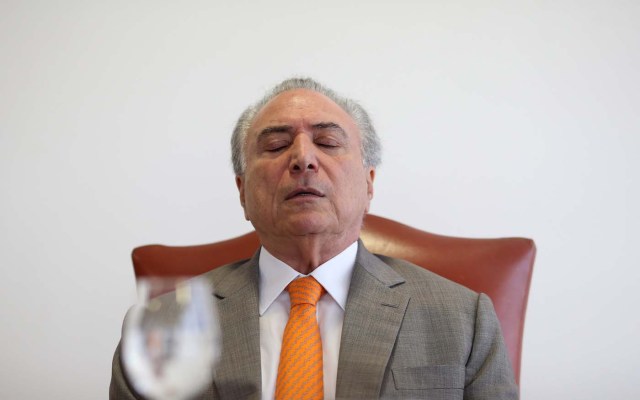 Brazil's President Michel Temer, reacts during an interview with Reuters at his office in Brasilia, Brazil, January 16, 2017. REUTERS/Adriano Machado