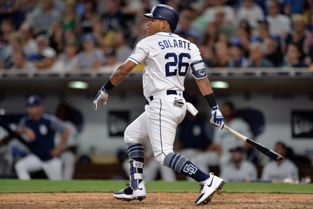 El grandeliga venezolano de los Padres de San Diego, Yangervis Solarte. Jake Roth-USA TODAY Sports