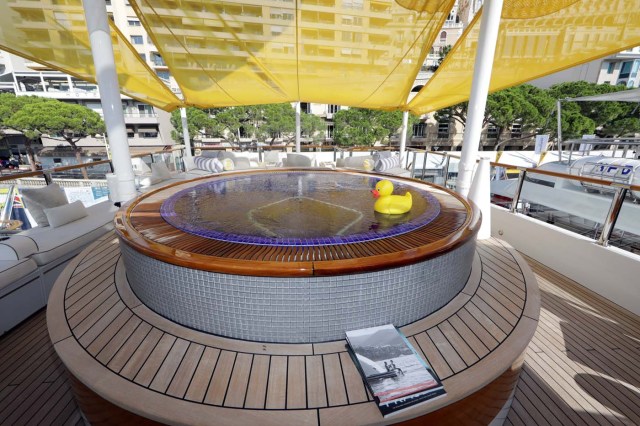 The jacuzzi aboard the Scout super yacht is seen during the Monaco Yacht show, one of the most prestigious pleasure boat show in the world, highlighting hundreds of yachts for the luxury yachting industry and welcomes 580 leading companies, in the port of Monaco, September 27, 2017. REUTERS/Eric Gaillard