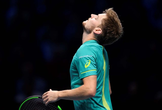 Tennis - ATP World Tour Finals - The O2 Arena, London, Britain - November 18, 2017 Belgium's David Goffin reacts during his semi final match against Switzerland's Roger Federer Action Images via Reuters/Tony O'Brien