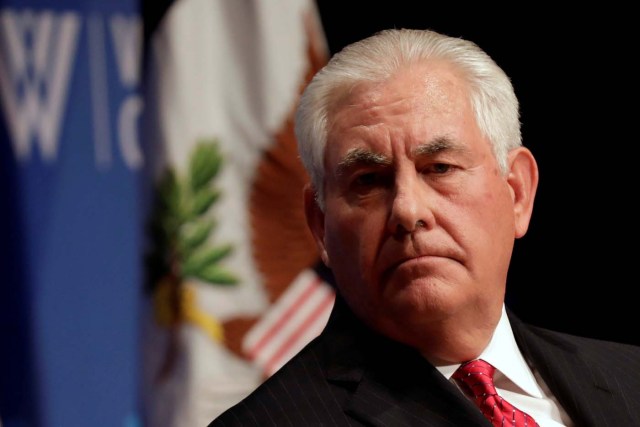 FILE PHOTO: U.S. Secretary of State Rex Tillerson participates in a panel discussion after his remarks on U.S.-European Relations at the Wilson Center in Washington, U.S., November 28, 2017. REUTERS/Yuri Gripas/File Photo