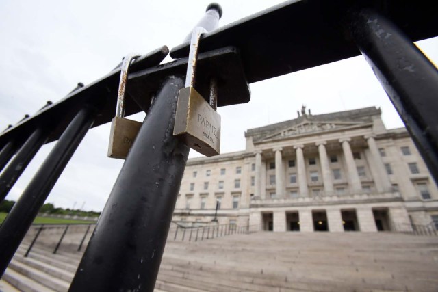 (FILES) This file photo taken on June 29, 2017 shows a view of Stormont castle, seat of the Northern Ireland assembly in Belfast. Northern Ireland has been bogged down in a political crisis between the two main parties in the country, who have not managed to agree to reform a government since the resignation of the Deputy First Minister, Martin McGuiness on January 9, 2017. / AFP PHOTO / Paul FAITH