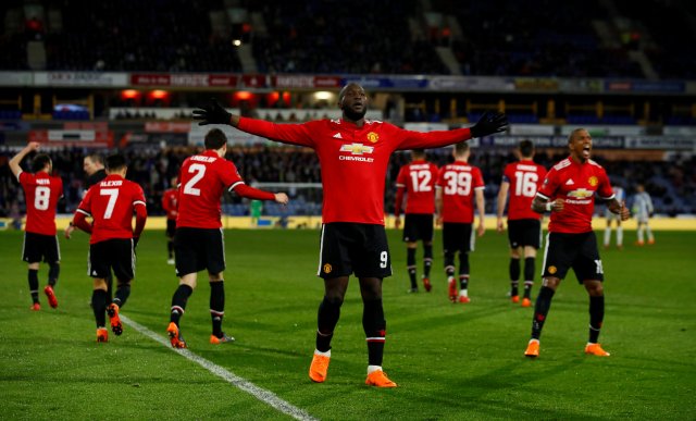 Soccer Football - FA Cup Fifth Round - Huddersfield Town vs Manchester United - John Smith’s Stadium, Huddersfield, Britain - February 17, 2018   Manchester United's Romelu Lukaku celebrates scoring their second goal   Action Images via Reuters/Jason Cairnduff     TPX IMAGES OF THE DAY