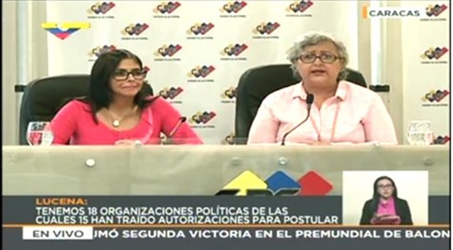Presidenta ANC, Delcy Rodríguez declara junto a presidenta del CNE, Tibisay Lucena, en sede del Poder Electoral
