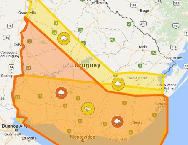 Alerta naranja en seis regiones de Uruguay por fuertes tormentas (Video)