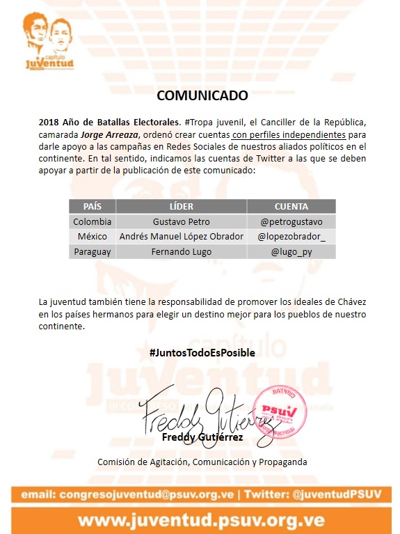 Comunicado de la Juventud del PSUV