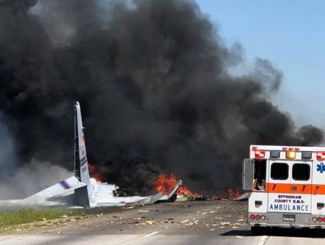 The military plane crash site is seen in Savannah, Georgia, U.S., May 2, 2018 in this picture obtained from social media. JAMES LAVINE/via REUTERS THIS IMAGE HAS BEEN SUPPLIED BY A THIRD PARTY. MANDATORY CREDIT. NO RESALES. NO ARCHIVES