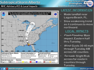 La tormenta subtropical Alberto tocó tierra en Florida