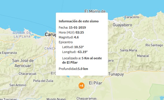 Sismo de magnitud 4.6 en El Pilar #15Ene