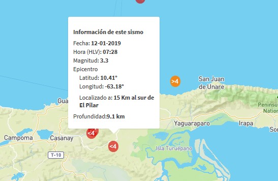 Sismo de magnitud 3.3 en El Pilar #12Ene