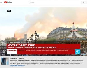 YouTube asocia por error a Notre Dame en llamas al atentado del 11 de septiembre en Nueva York
