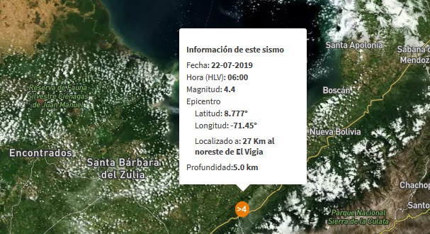 Sismo de magnitud 4.4 en El Vigía
