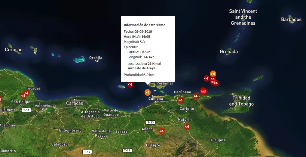 Sismo de magnitud 5.5 se registra al norte de Venezuela