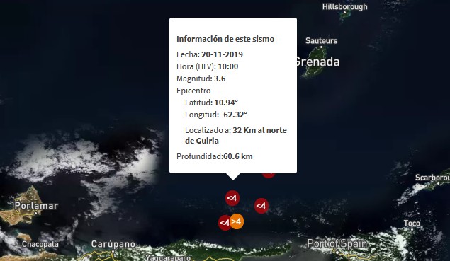 Sismo de magnitud 3.6 al norte de Güiria