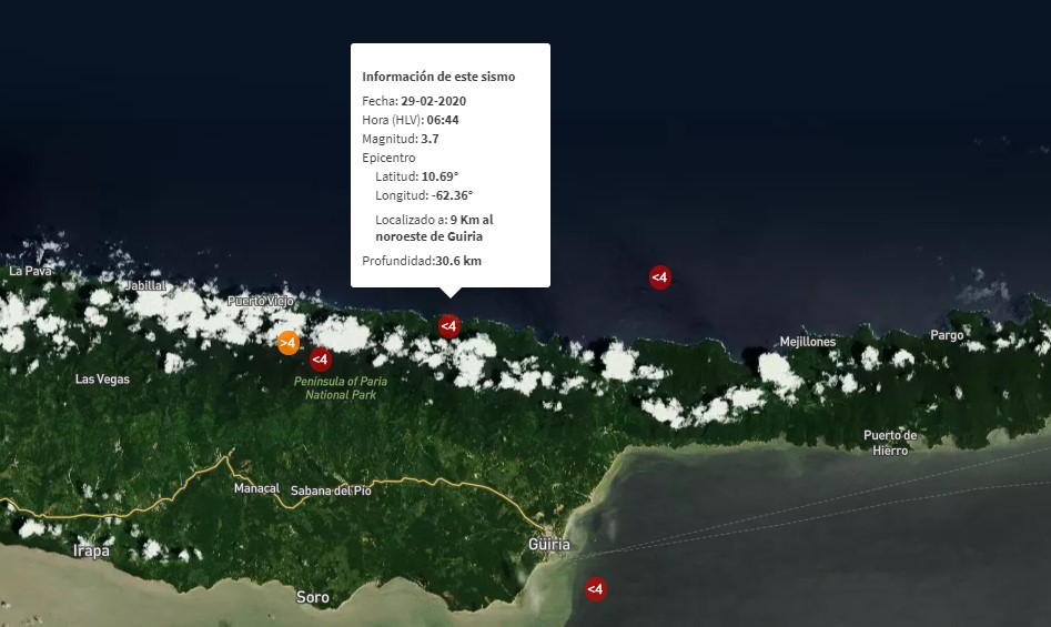 Funvisis reporta sismo de magnitud 3.7 en Güiria #29Feb