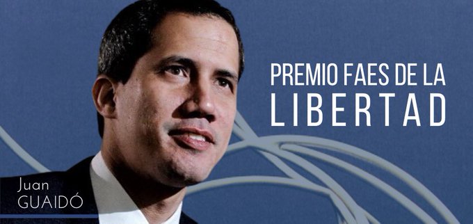 Guaidó fue galardonado con el premio de la Libertad de la fundación Faes