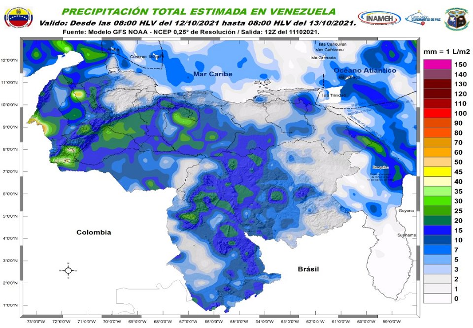 Inameh prevé tormentas eléctricas en varios estados de Venezuela este #12Oct