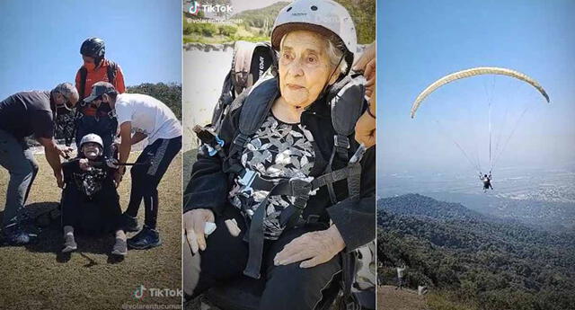 Anciana de 94 años superó el Covid-19 y celebró su cumpleaños volando en parapente (VIDEO)