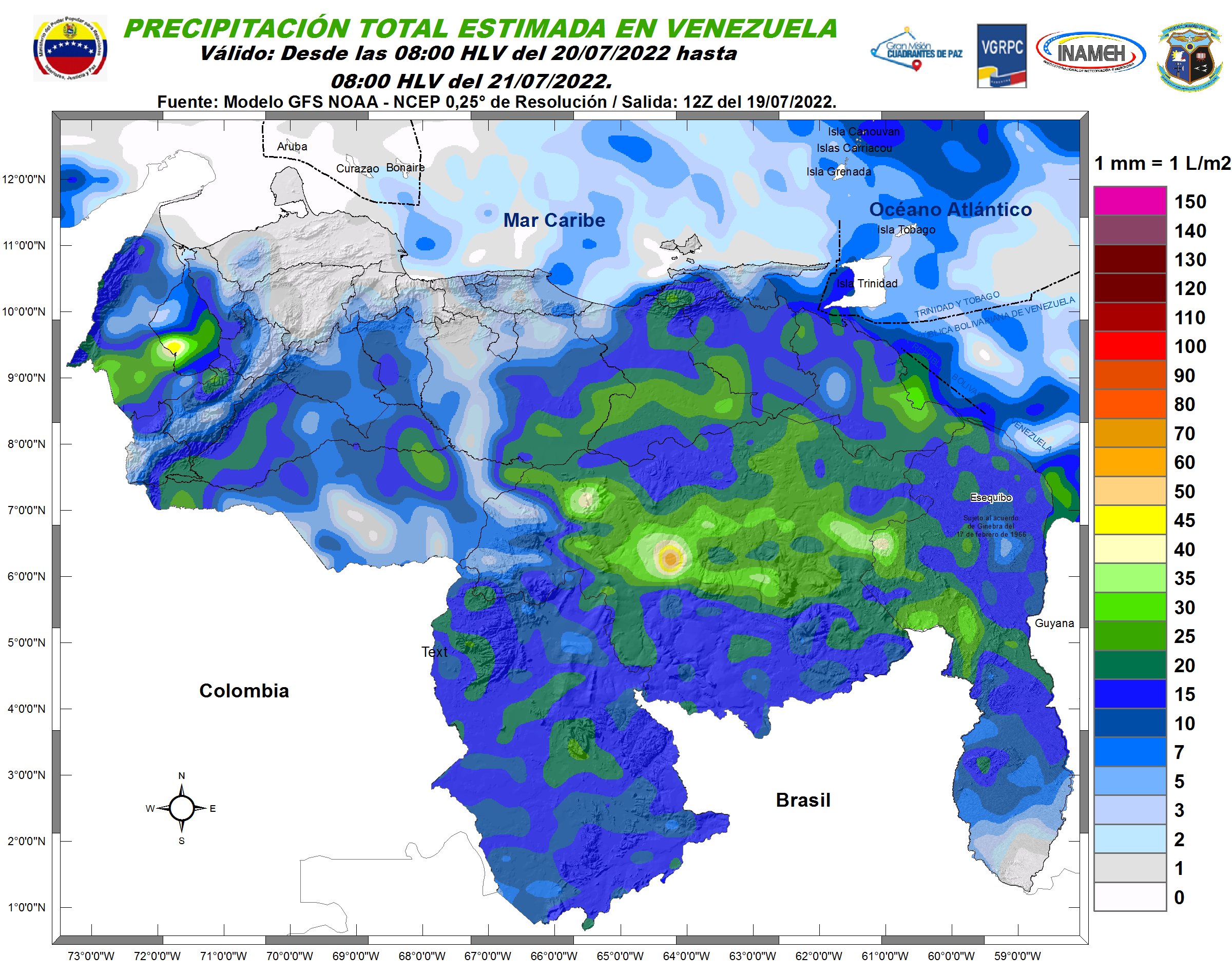 Inameh prevé lluvias y chubascos en distintas áreas de Venezuela #20Jul