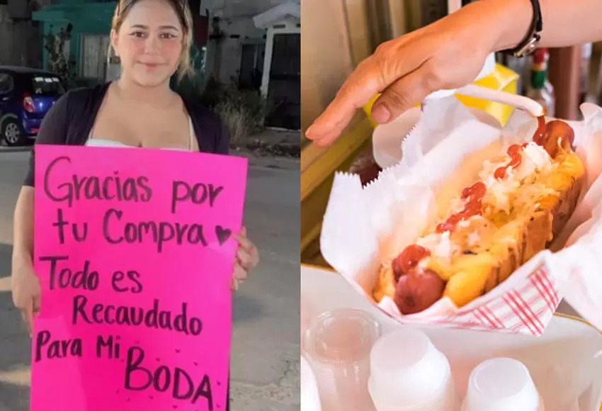 VIRAL: Para cumplir el sueño de la boda, novia vende perros calientes en un carrito