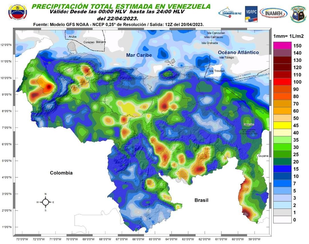 Inameh prevé fuertes lluvias y descargas eléctricas en varios estados de Venezuela este #22Abr