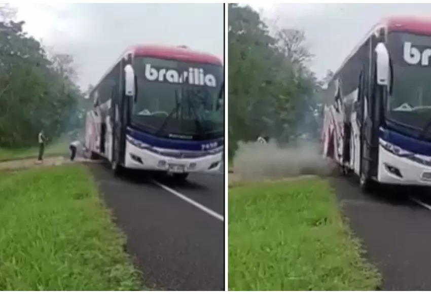 Impresionante VIDEO: Le estalló el neumático de un autobús en la cara mientras lo cambiaba
