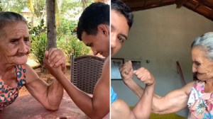Pídale la bendición: Desafió a su abuela a una pulseada, ella aceptó y tuvo un final inesperado (VIDEO)