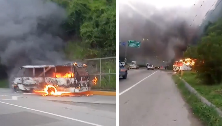 Autobús se incendia en la autopista Francisco Fajardo a la altura de Caricuao #10Jul (Video)